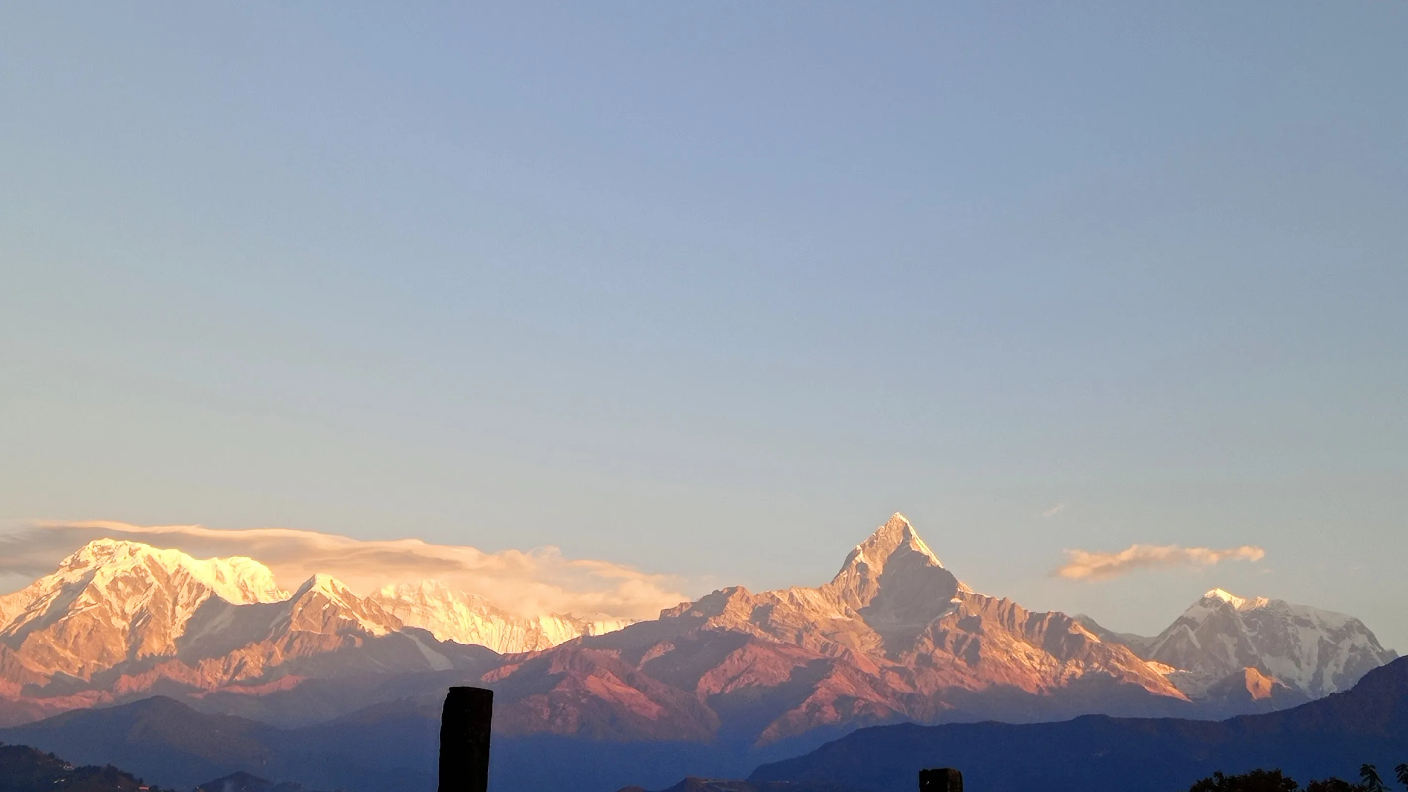 Annapurna and Machapuchare ridge at first light